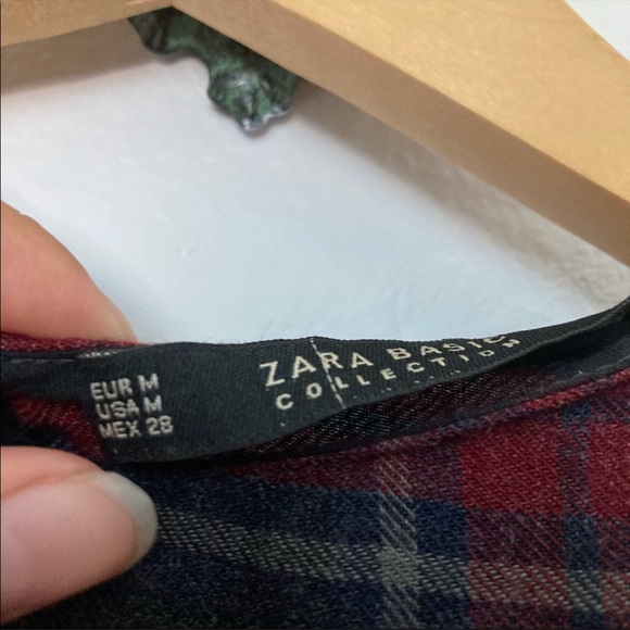 Zara Red & Gray Tartan Plaid Ruffle Top - Picture 3 of 4